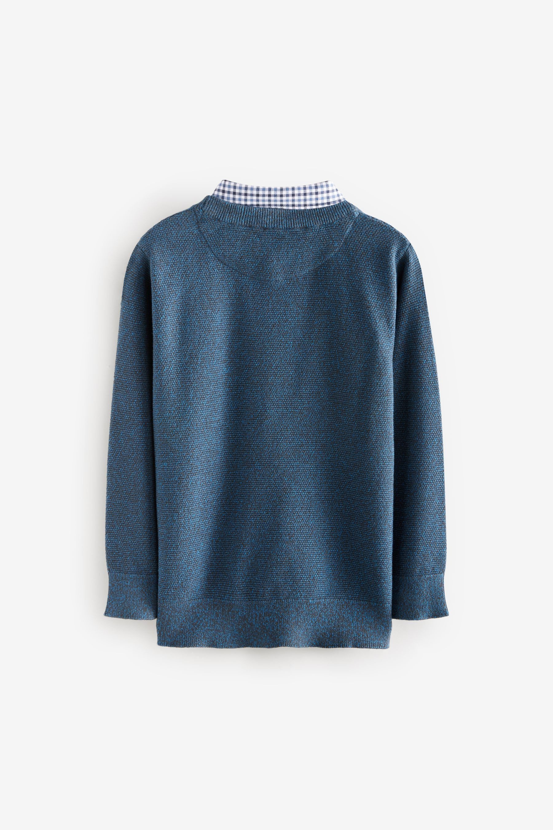 Next Rundhalspullover Pullover mit Hemd in Vichykaros 100 % Baumwolle (1-tlg)
