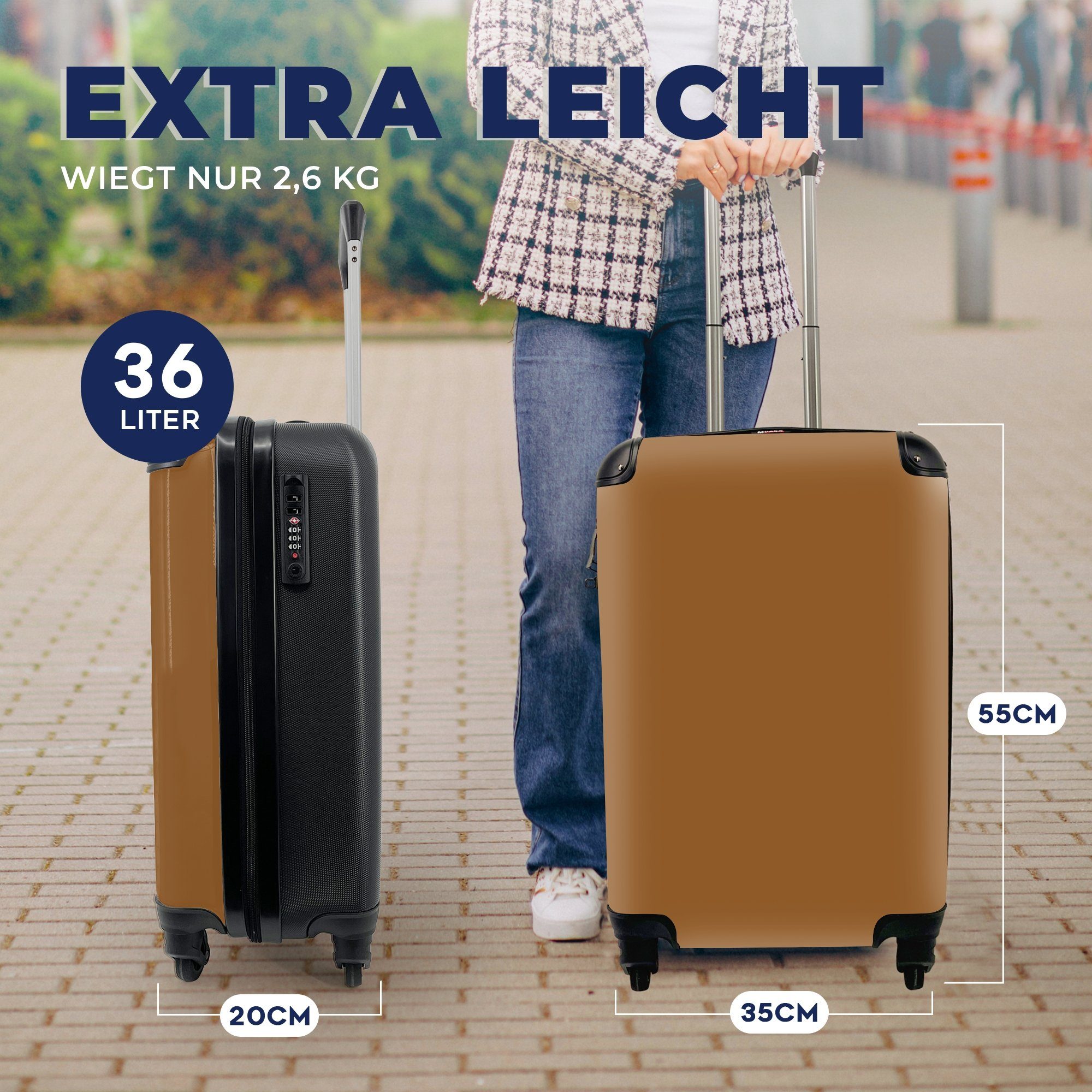 Ferien, Erdton rollen, Rollen, MuchoWow Reisetasche Handgepäck mit - Braun Reisekoffer Unifarben, für - 4 Handgepäckkoffer Trolley,