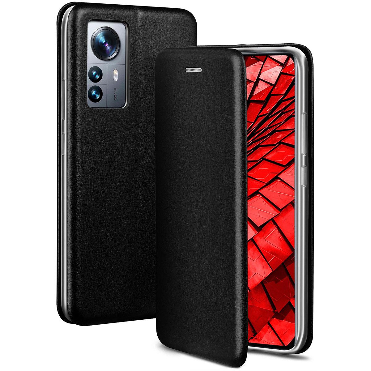 ONEFLOW Handyhülle für Xiaomi 12 Pro Premium Hülle Business Cover Schwarz 6,73 Zoll, 360 Grad Schutzhülle Flip Case Etui Klapphülle Dünn Leder Handy Tasche