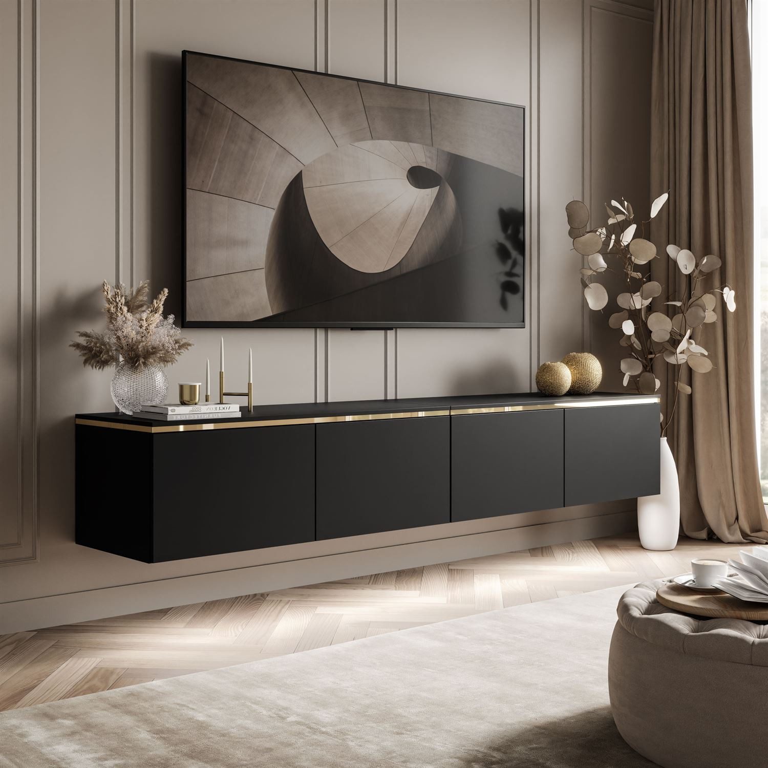 Lookway TV-Schrank CELINE Schwarz Matt Hängeschrank mit LED-Beleuchtung Bre günstig online kaufen