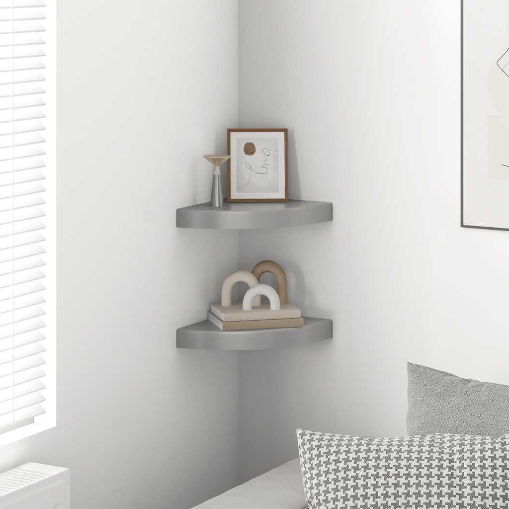 furnicato Wandregal 2er Set Eck-25x25x3,8 cm Grau aus Waben-MDF und Metall, 2-tlg., Schwebende Wandboard-Ablage mit unsichtbarem Montagesystem
