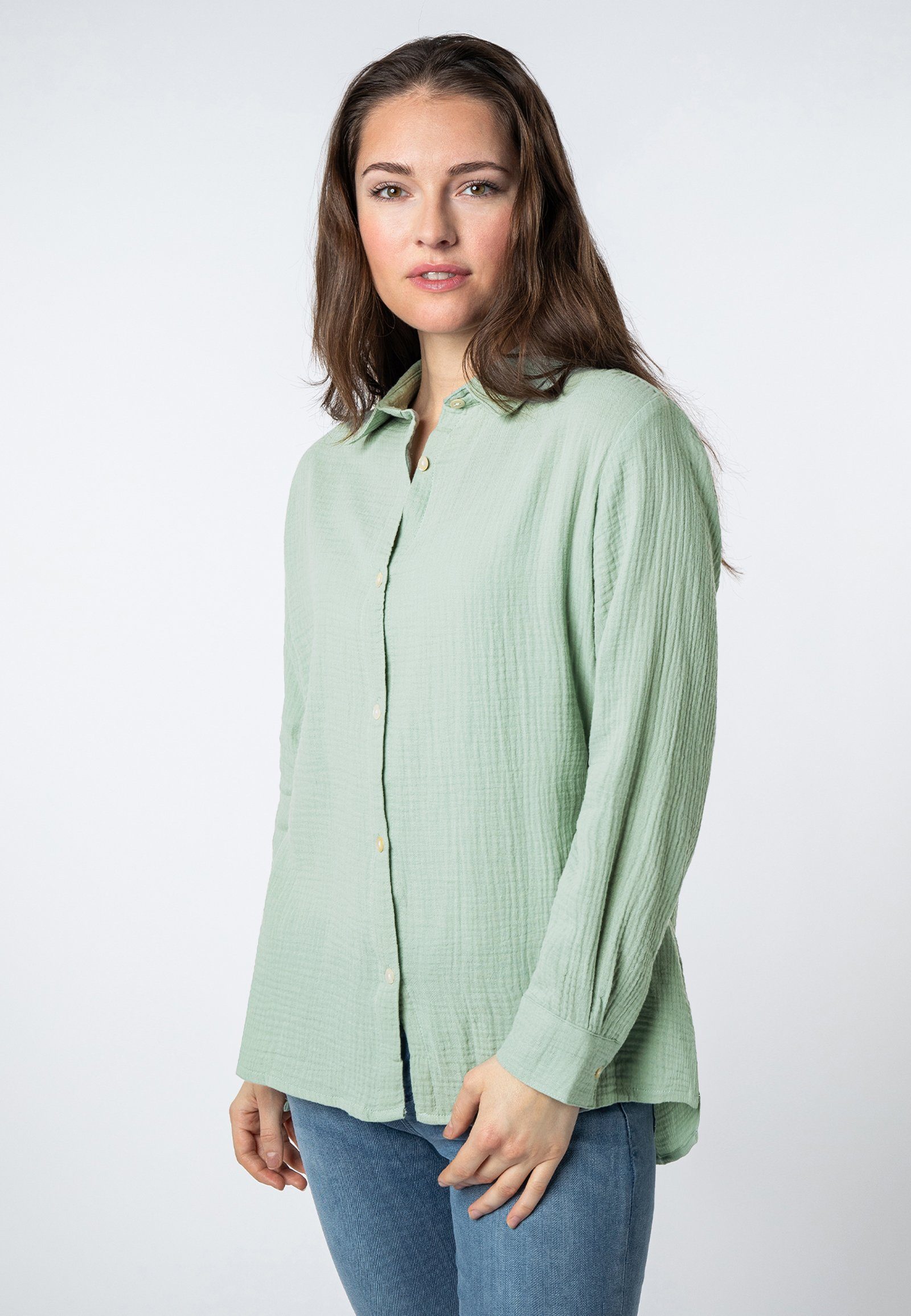 SUBLEVEL Langarmbluse Overcut Musselin Bluse Oversize günstig online kaufen