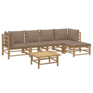 furnicato Garten-Essgruppe 6-tlg. Garten-Lounge-Set mit Kissen Taupe Bambus