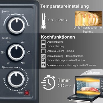 optimumX Minibackofen, 20 Liter mit Umluft, 1380W, 6 Kochfunktionen, 60 min, 90-230°C