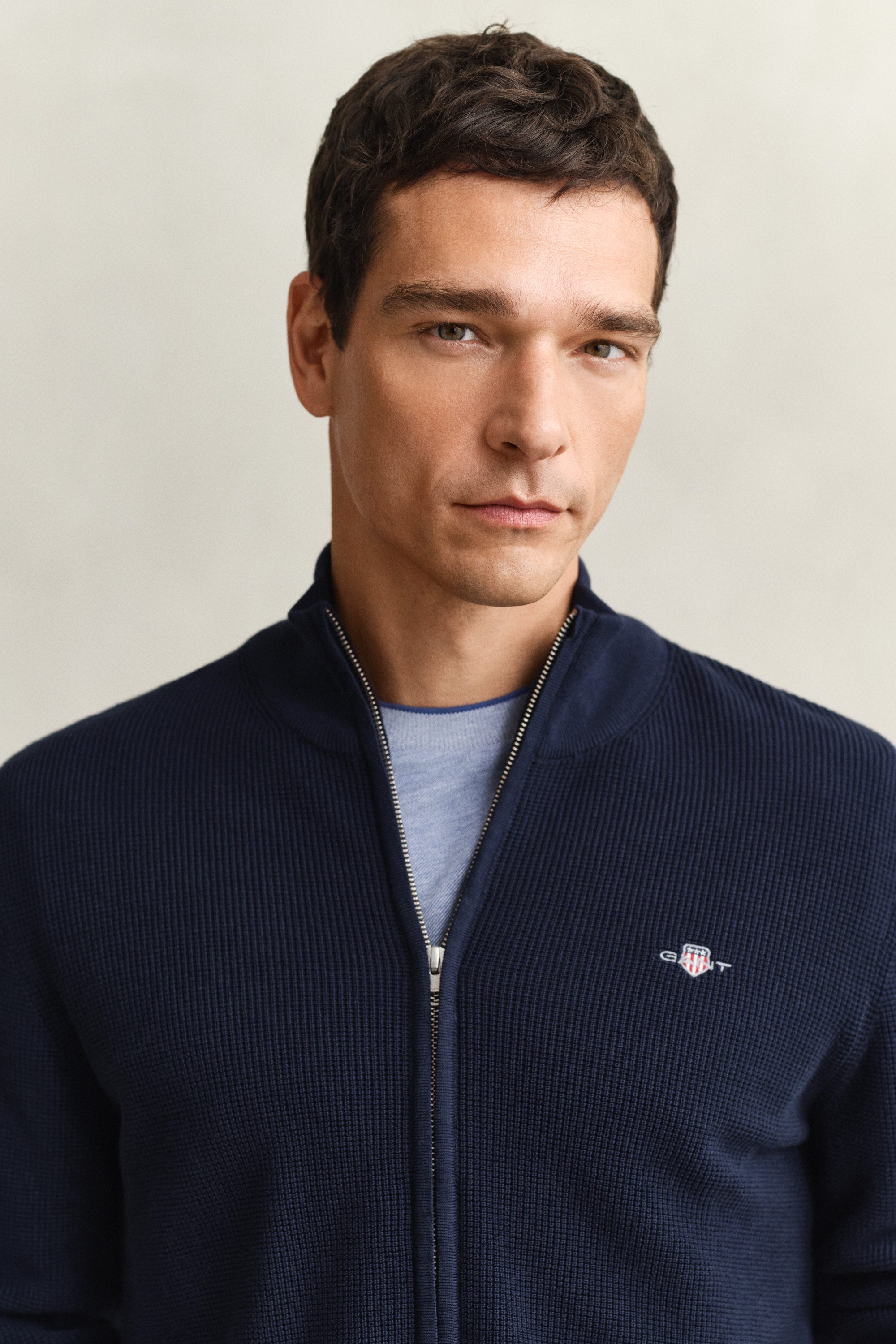 Gant Strickjacke MICRO TEXTURED COTTON ZIP Regular fit mit Stehkragen