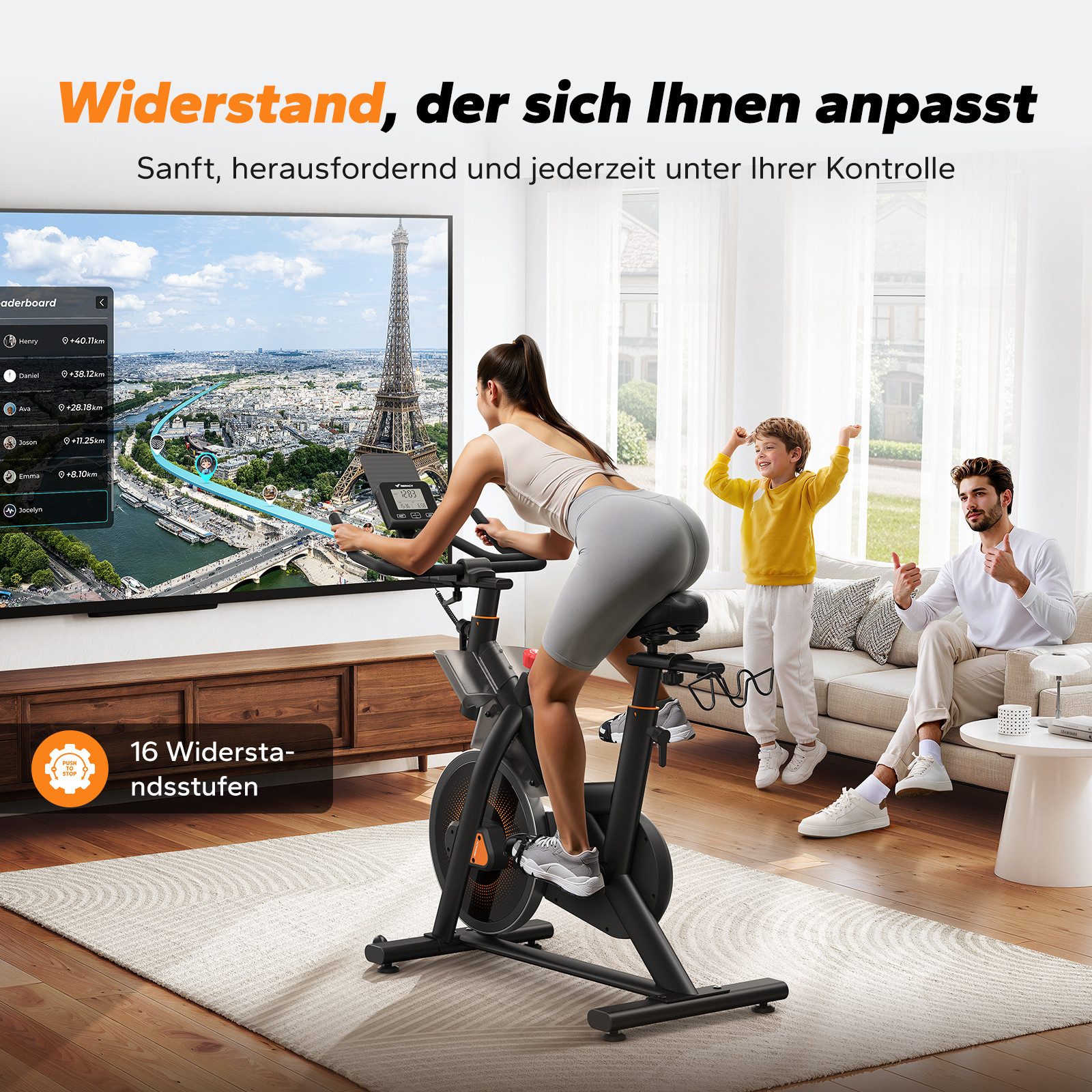 MERACH Heimtrainer für Zuhause, Fitnessbike mit LCD-Display bis 158 KG (Fahrradtrainer mit Tablet-Halter, Bluetooth, eigener App, 1-tlg., 10 kg Schwungrad, Stat – Bild 3 von 5