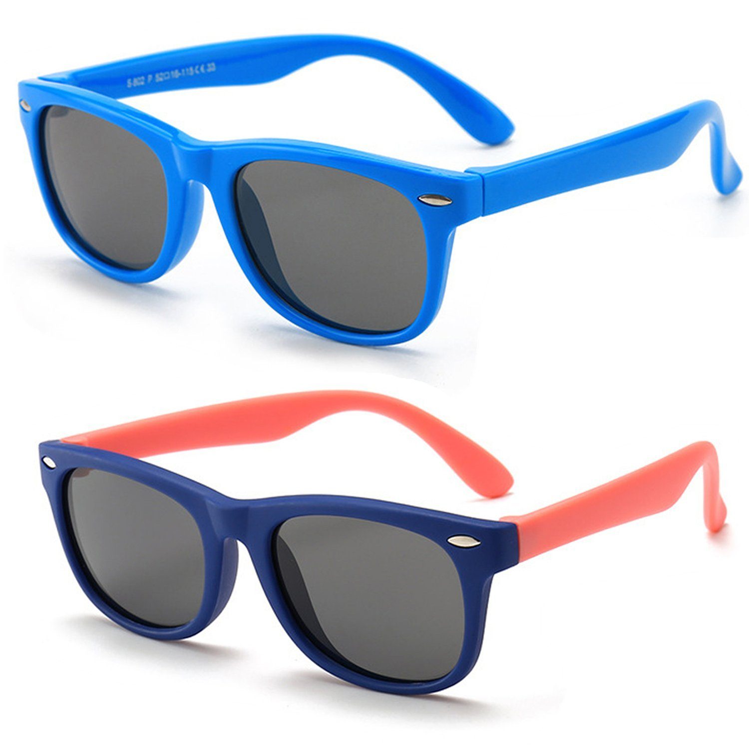Olotos Sonnenbrille Sonnenbrille für Kinder Mädchen Jungen Gummi 100% UV400 Schutz Brille Blau+Dunkelblau