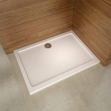 duschspa Duschwanne 4cm weiße Duschwanne Duschtasse mit Ablaufgarnitur Ablaufschlauch, Kunststein mit Acrylbeschichtung, Set