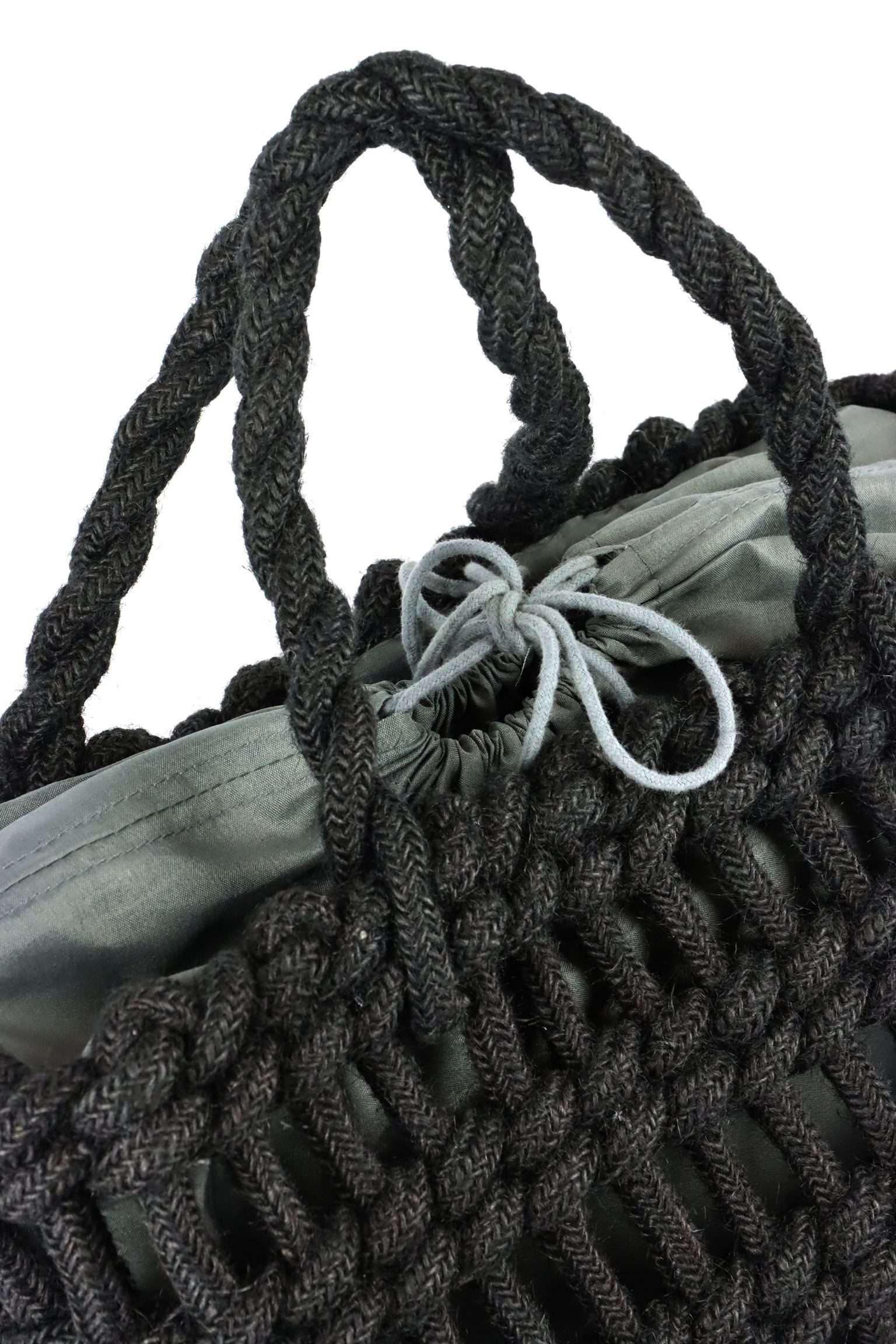 FURNARO Korbtasche, Einkaufstasche schwarz aus Baumwolle mit Zugband 36x16x30cm