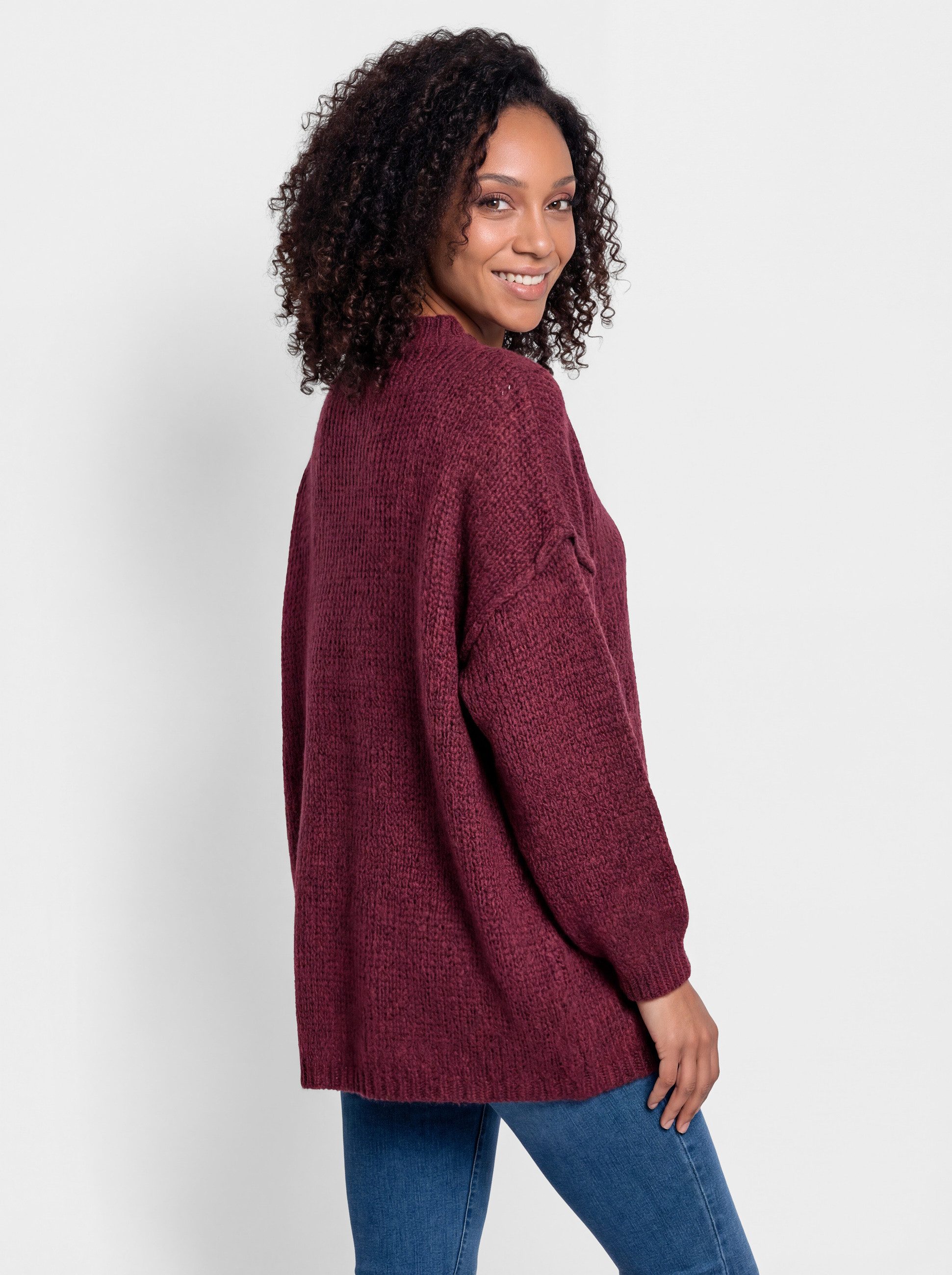 PEKIVESSA Strickpullover Oversize Grobstrickpullover mit Rundhalsausschnitt sichtbahre Naht am Ärmel