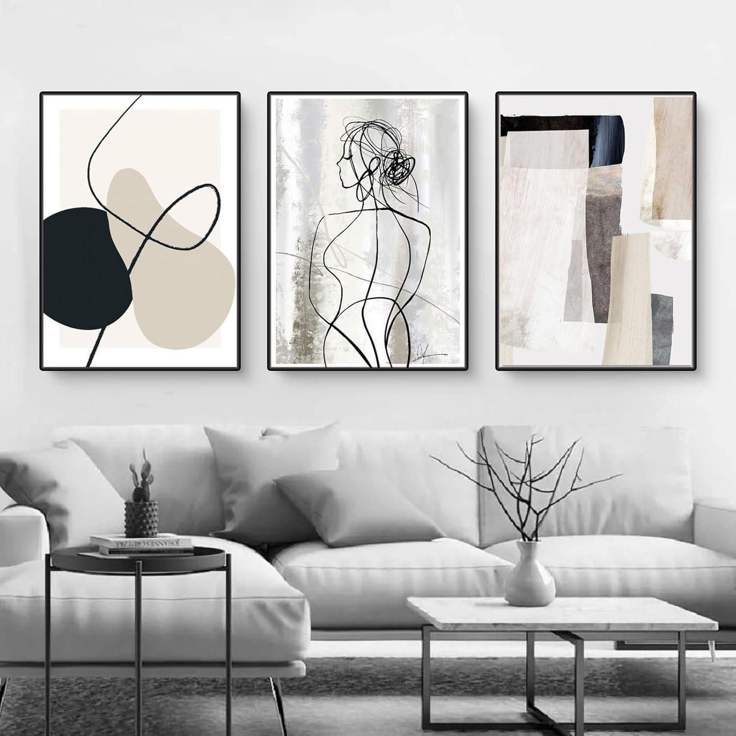 Herfair Leinwandbild Bilder Wohnzimmer 3er Set Abstrakt Line Geometrie Post günstig online kaufen