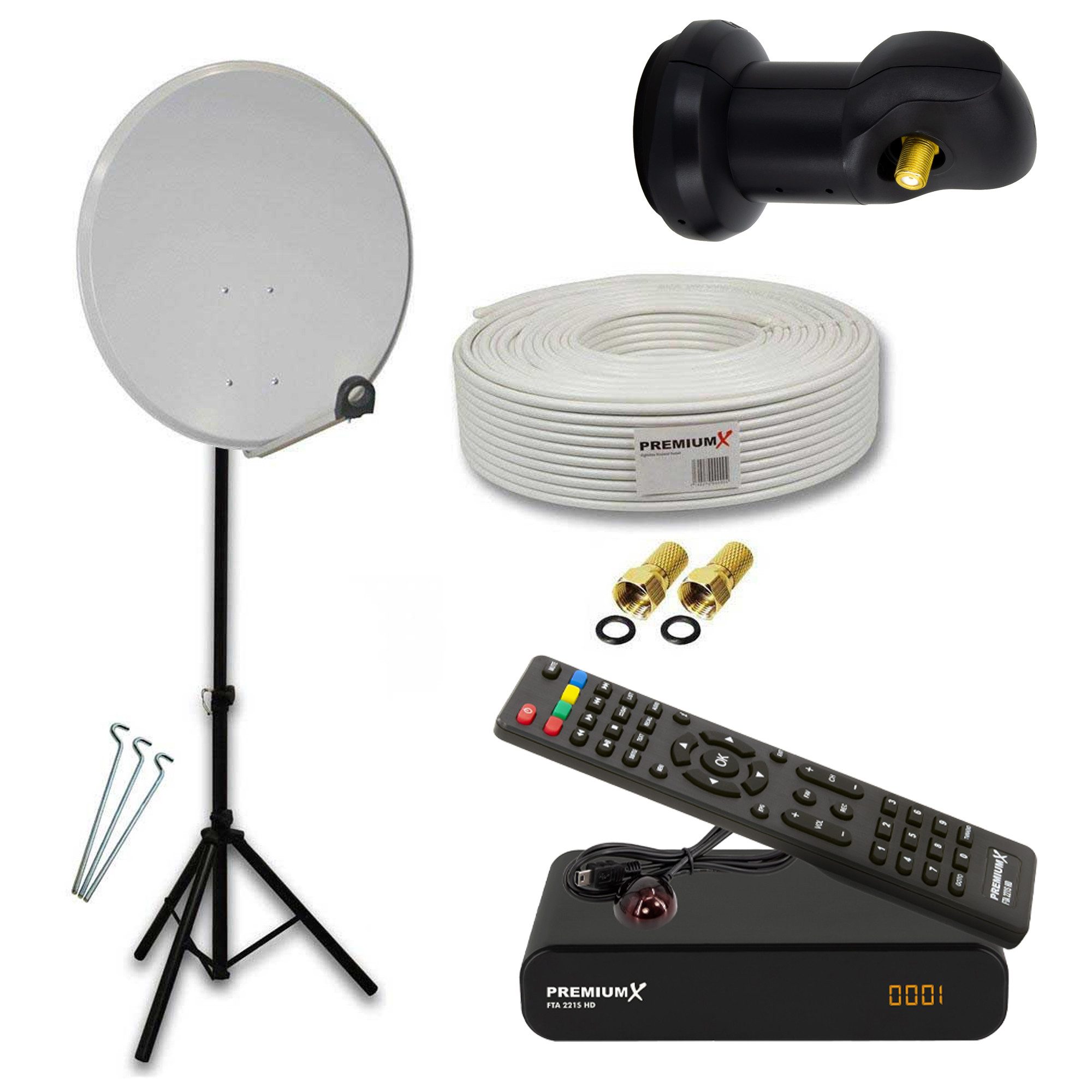 Camping Komplett Sat Anlage 45cm Single LNB 10m Kabel Stativ Receiver SAT-Antenne
