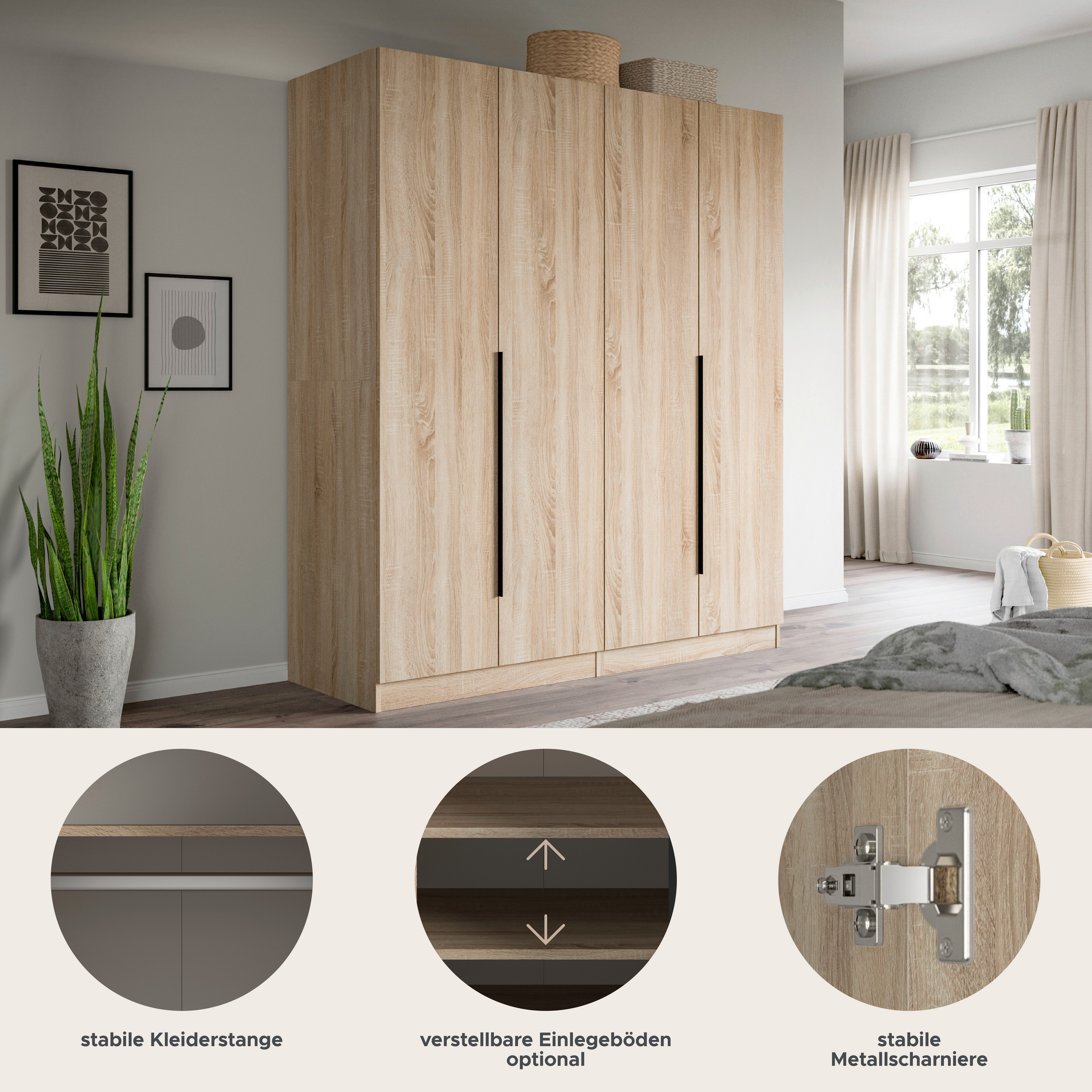 Home affaire Schrank-Set Skarde moderner Kleiderschrank Schlafzimmerschrank, (1-St., wähle deine beste Schrank Kombination), Skarde Kleiderschrank 160 cm, 2 Kleiderstangen und 2 Böden