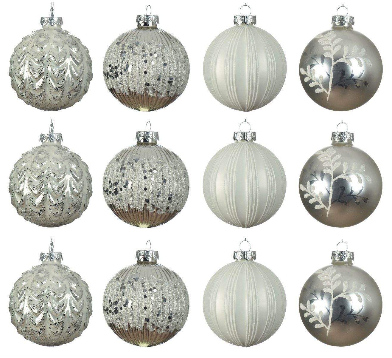 Kaemingk Weihnachtsbaumkugel, Weihnachtskugeln Glas 8cm mit Muster / Streifen 12er Set silber / weiß. € 48,29, (€ 4,02 pro 1 Stk).