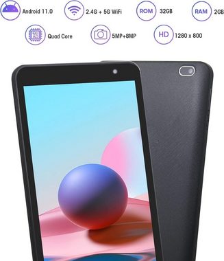 CWOWDEFU Tablet (8", 32 GB, Android 11, 8 Zoll, 32 GB, 2.4G/5G WLAN, Bluetooth 5.0, IPS-Touchscreen, Schwarz)