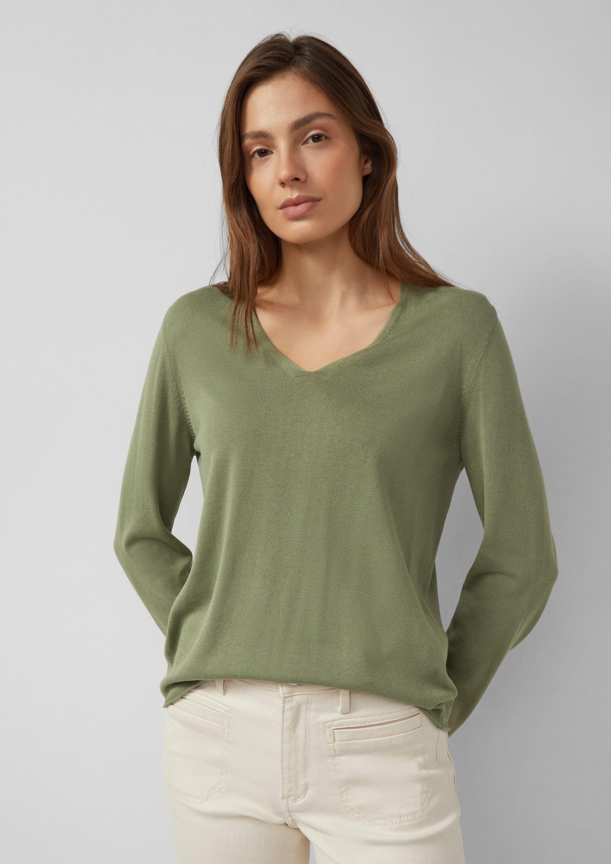 s.Oliver Longpullover Strickpullover Feinstrickpullover mit V-Ausschnitt und Rollkante am Saum