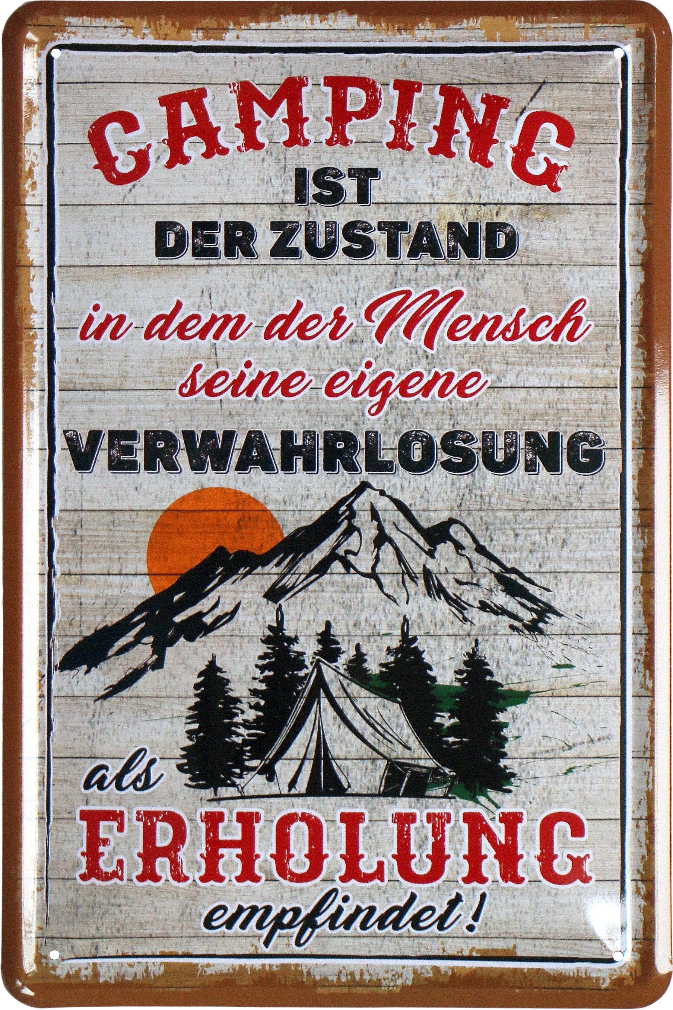 WOGEKA ART Metallbild Camping ist der Zustand - 20 x 30 cm Retro Blechschil günstig online kaufen