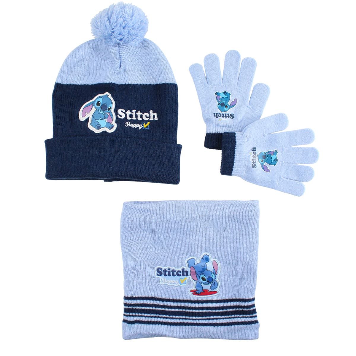 Disney Fleecemütze Disney Stitch Set 3tlg Set Wintermütze Snood Handschuhe Gr. 54/56 (Spar-Set, 3-St)