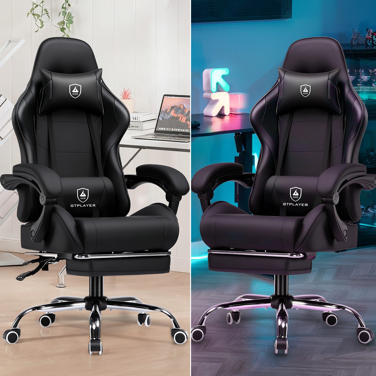 GTPLAYER Gaming-Stuhl Gaming Stuhl Chair Gamer Sessel Ergonomischer Gamer Stuhl, Gepolstert Gamingstuhl 150 Kg, schwarz