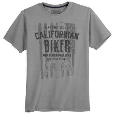 redfield Rundhalsshirt Große Größen Herren T-Shirt grau Print Californian Biker Redfield