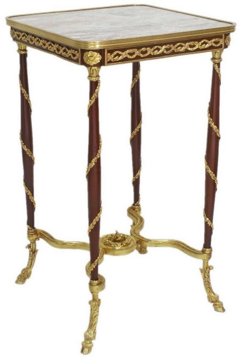 Casa Padrino Beistelltisch Barock Beistelltisch Braun / Gold / Grau 45 x 45 x H. 78 cm - Handgefertigter Massivholz Tisch im Barockstil - Barock Möbel