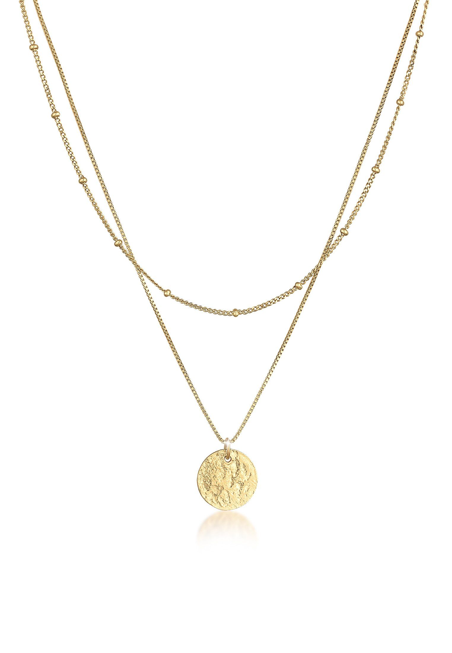 Ketten-Set Layer Plättchen Kugelkette Boho 2-lagig 925 Silber