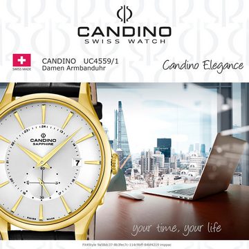 Candino Quarzuhr Candino Damen Quarzuhr Analog C4559/1, (Analoguhr), Damen Armbanduhr rund, Lederarmband schwarz, Elegant