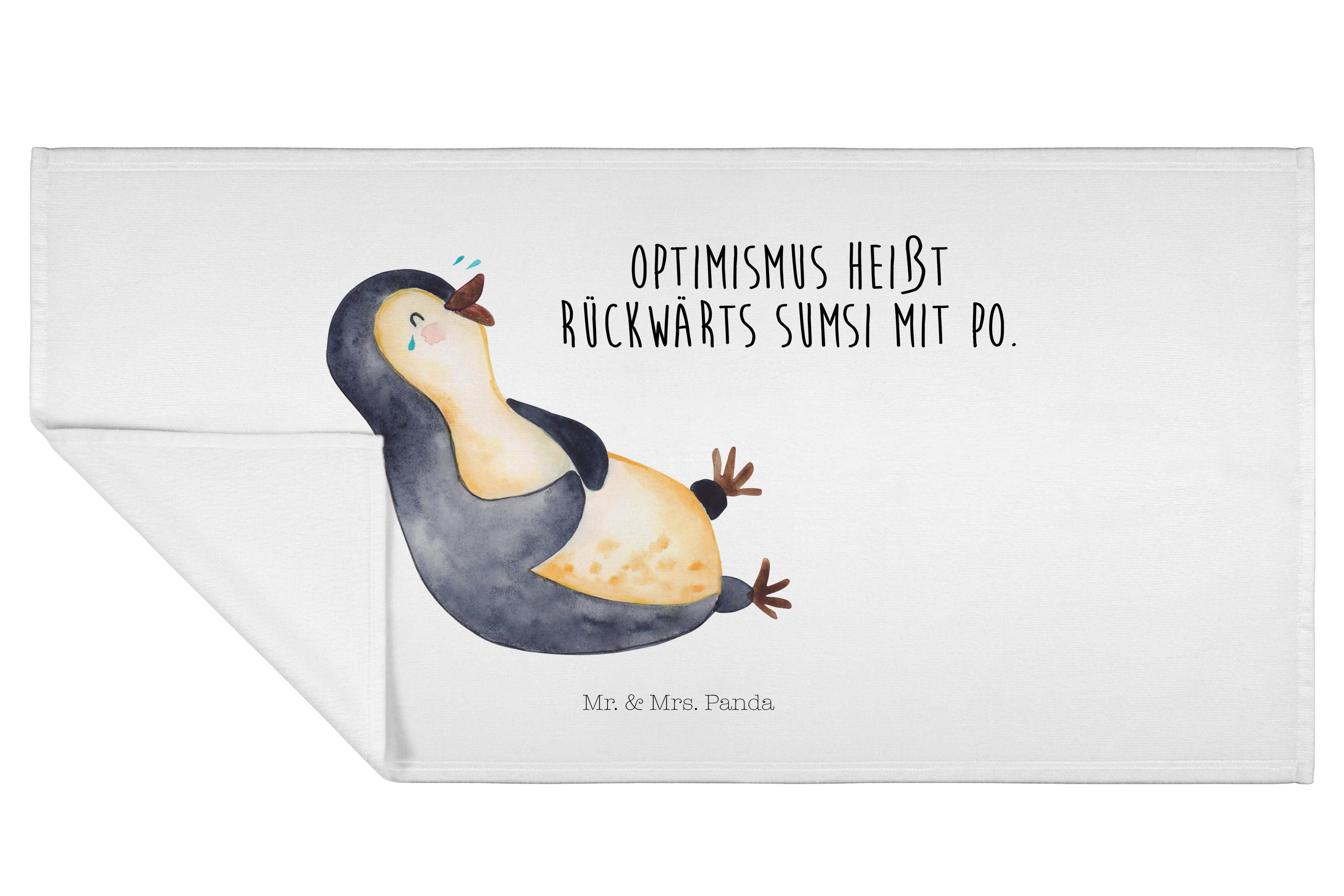 Mr. & Mrs. Panda Handtuch Pinguin Lachen, Handtuch, Weiß, Flauschtuch, Funny, Pinguine, Fröhlic, Kunstfaser (Packung), Geschenk Händehandtuch 50x100 Handtuch