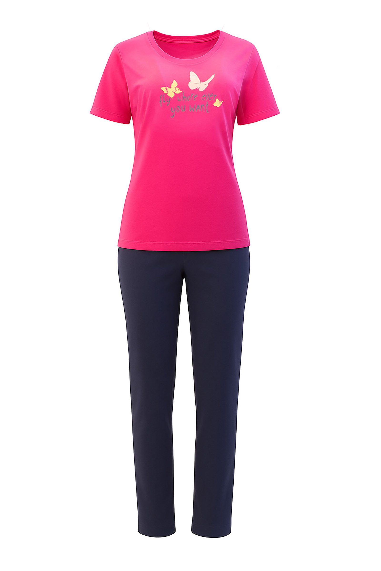 Era&Me Pyjama Era & Me Damen Pyjama Set, 2-tlg (2 tlg., Schlafanzughose + Schlafshirt) Reine Baumwolle