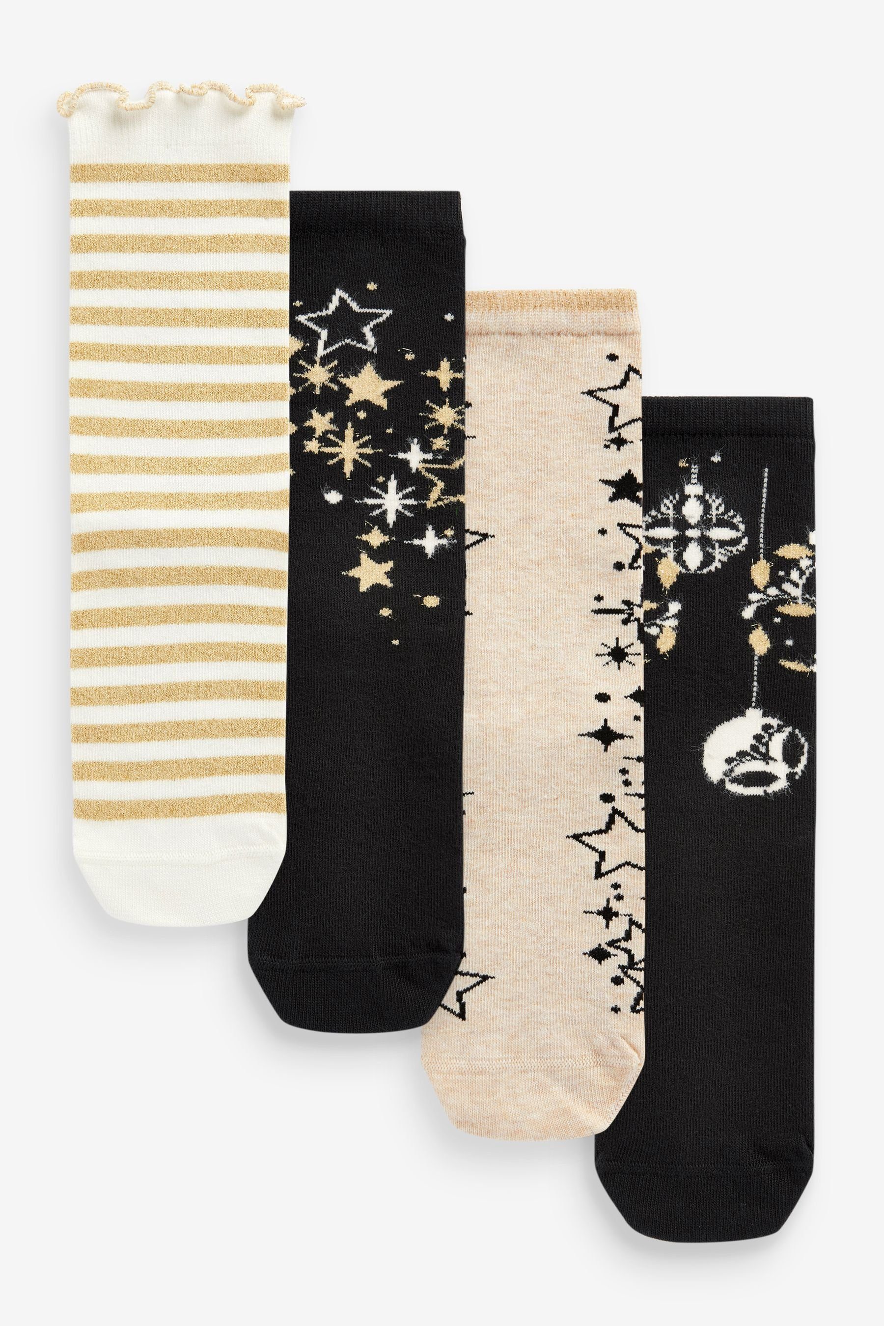 Next Kurzsocken (1-Paar) im 4er-Pack Black/Gold Weihnachtssöckchen