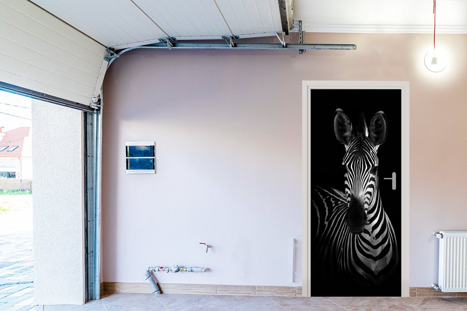 St), bedruckt, Matt, Zebra Schwarz 75x205 (1 Weiß - - cm MuchoWow Fototapete - Tiere, Tür, Türaufkleber, für Türtapete