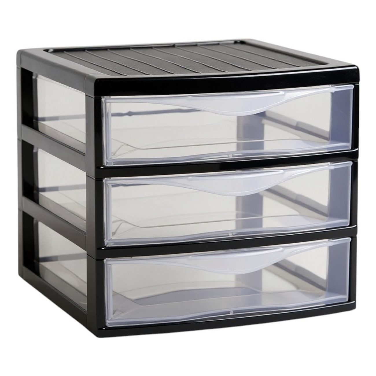 meberg Schubladenbox Schubladen Organizer Kunststoff 22 cm stapelbar, (Aufbewahrung Behälter Schubladenbox, Box Ordnungssystem Sortierbox), schwarz transparent für Schreibtisch Büro Aufbewahrung