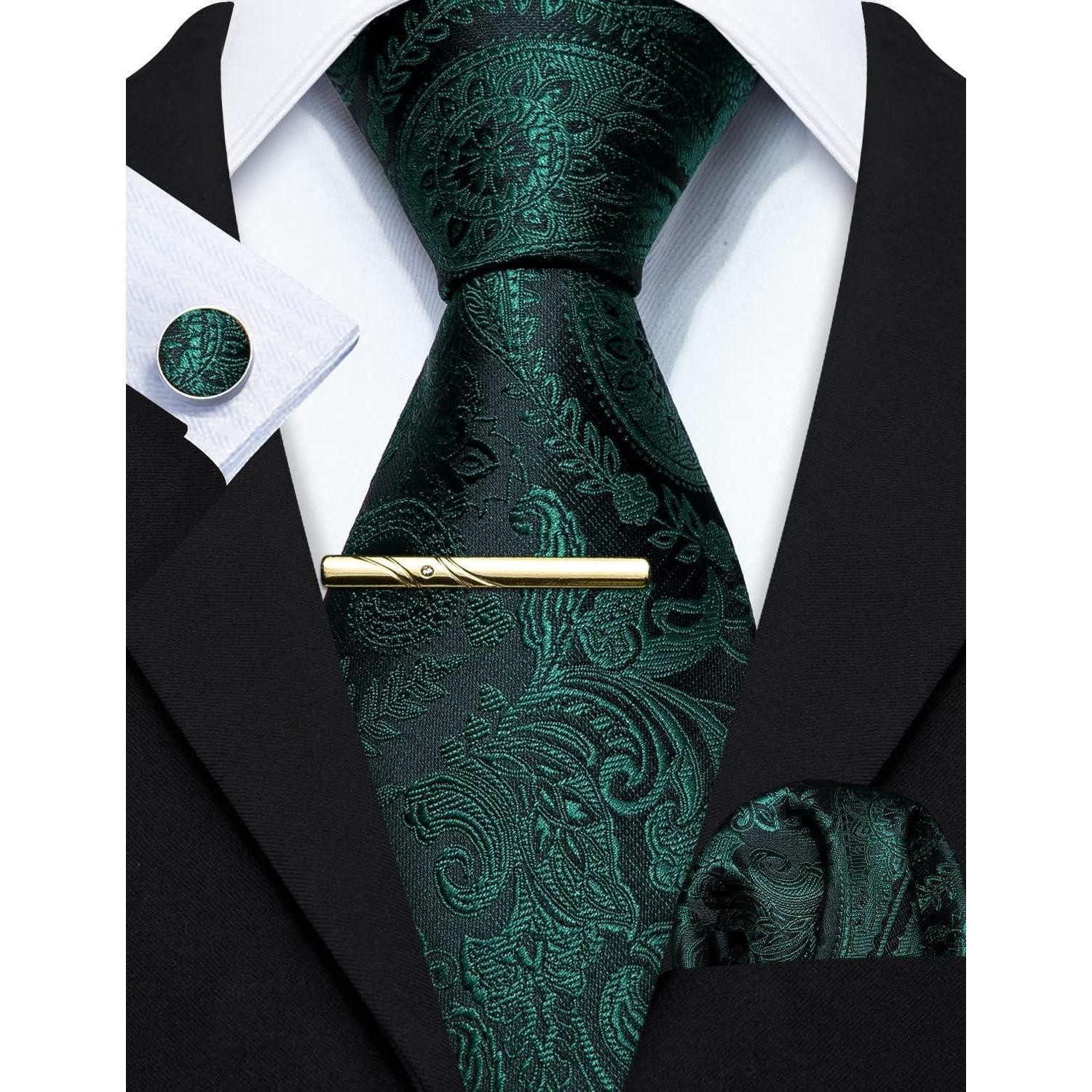LuxusKollektion Krawatte Krawatte Herren Satin Paisley Einstecktuch Hochzeit Dunkelgrün Green (1-St) – Bild 3 von 3