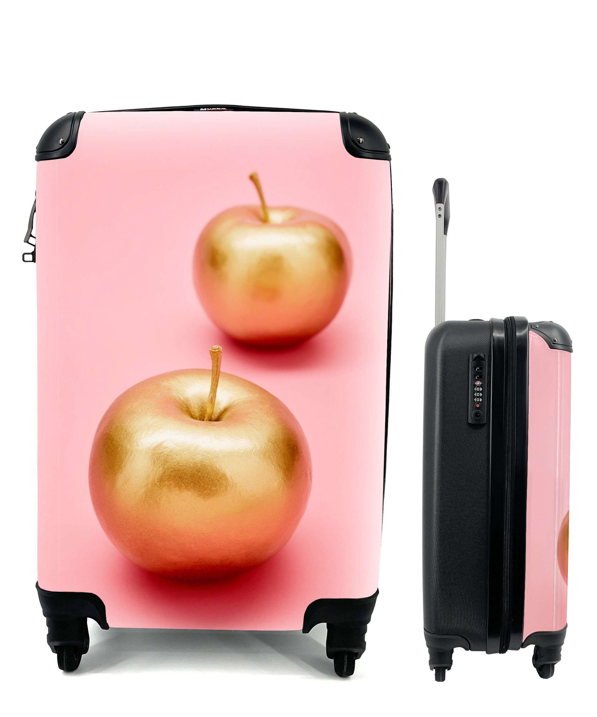 Ferien, - 4 Gold mit Reisekoffer - Rollen, MuchoWow Handgepäck Apfel Trolley, rollen, Reisetasche Stilleben, Handgepäckkoffer für