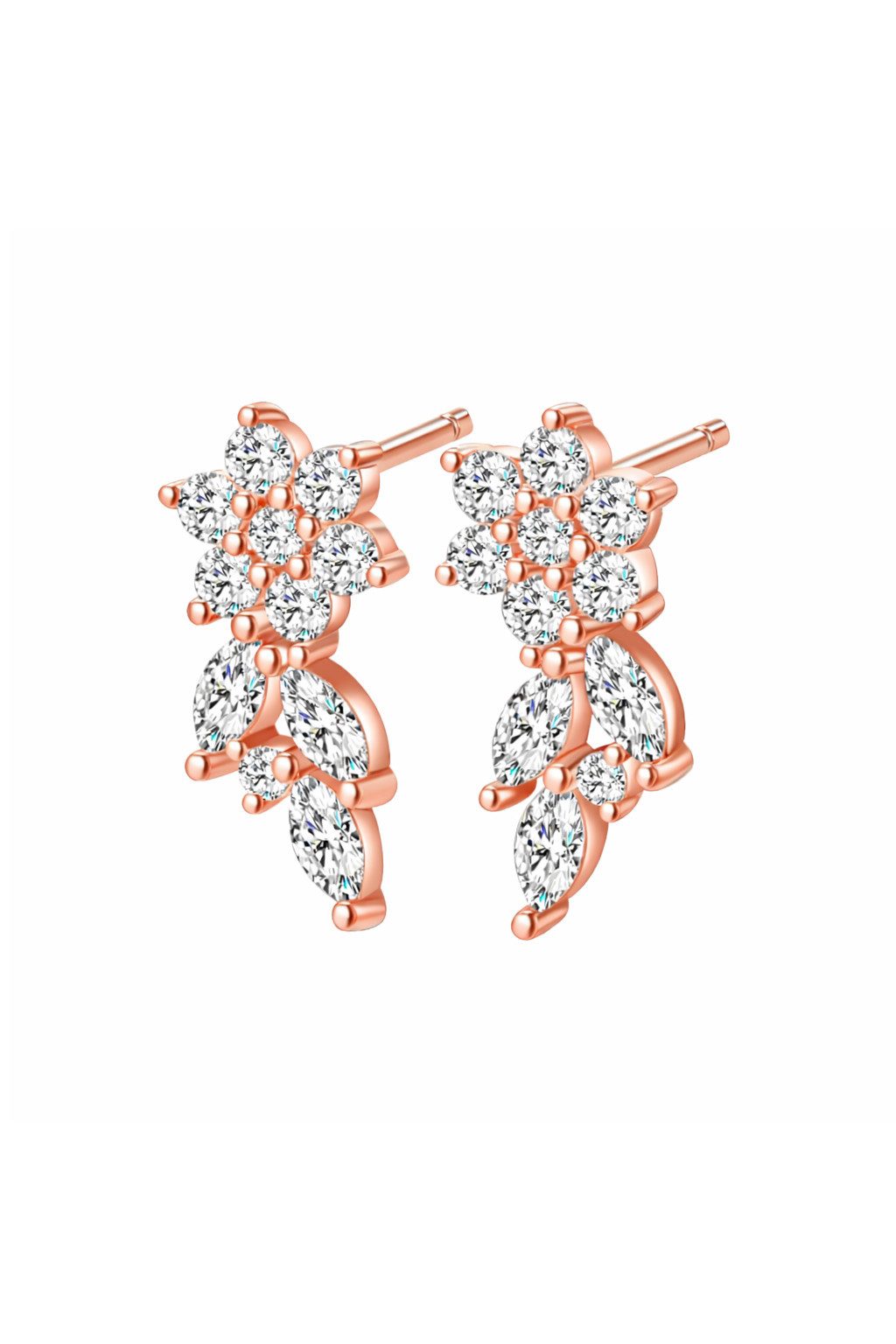 Paar Ohrstecker Blume & Blätter, mit Zirkonia