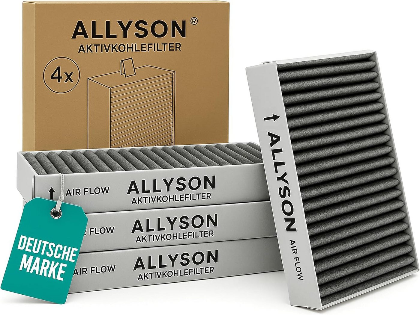 Allyson Aktivkohlefilter Passgenau für 9001421821 9001563858 (192 x 75 x 35 mm), Zubehör für Bosch HEZ9VRUD0 / Siemens HZ9VRCR0 / Neff Z821VR0 / Gaggenau CA282111 / Constructa CA282111 / Ersatz für 17004796, Stoppt Gerüche, H12 Filtereffizienz, 4er Set, w