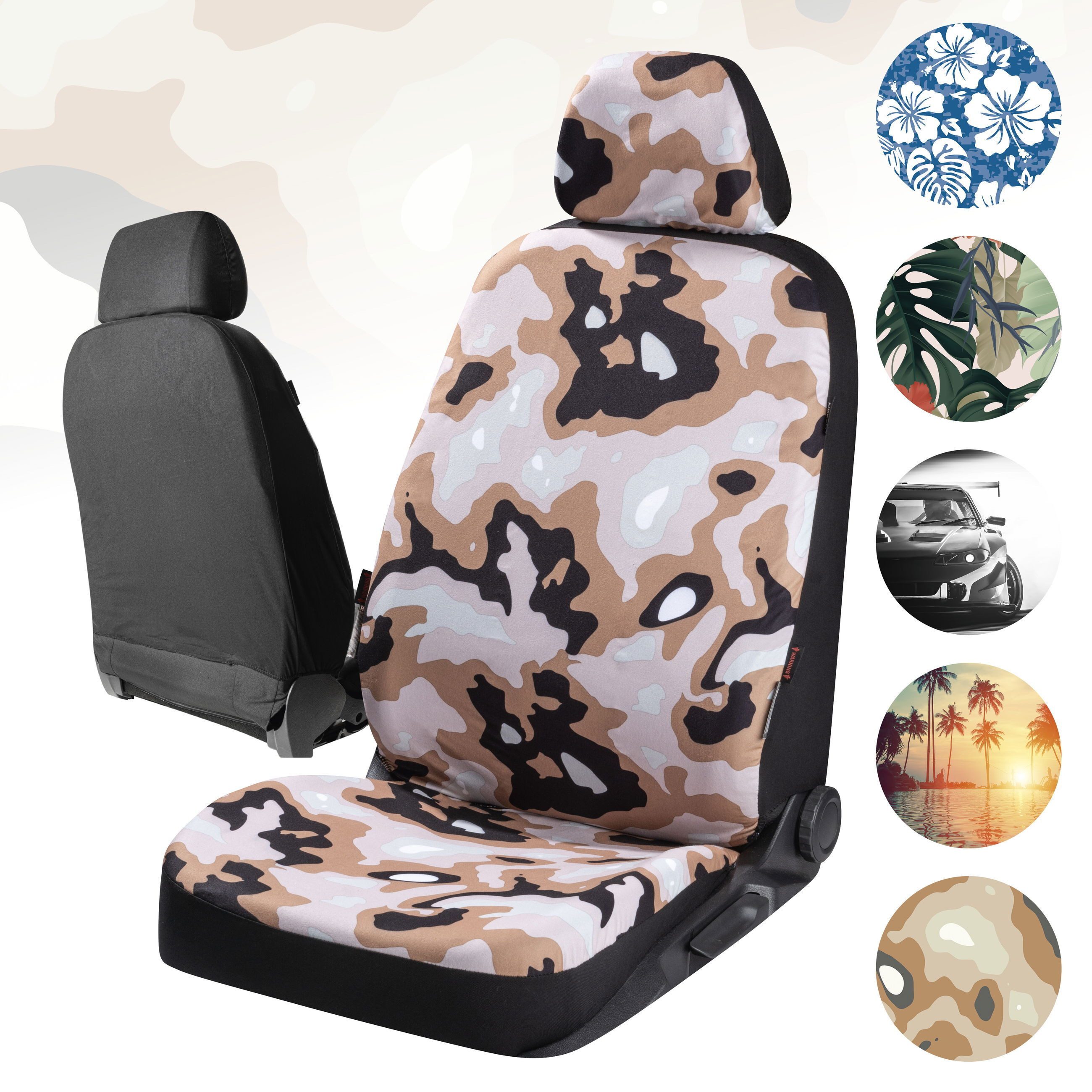 CarComfort Autositzbezug Autositzbezug Camouflage, 1 Vordersitzbezug 2tlg, 1 Kopfstützenbezug, 3-tlg.