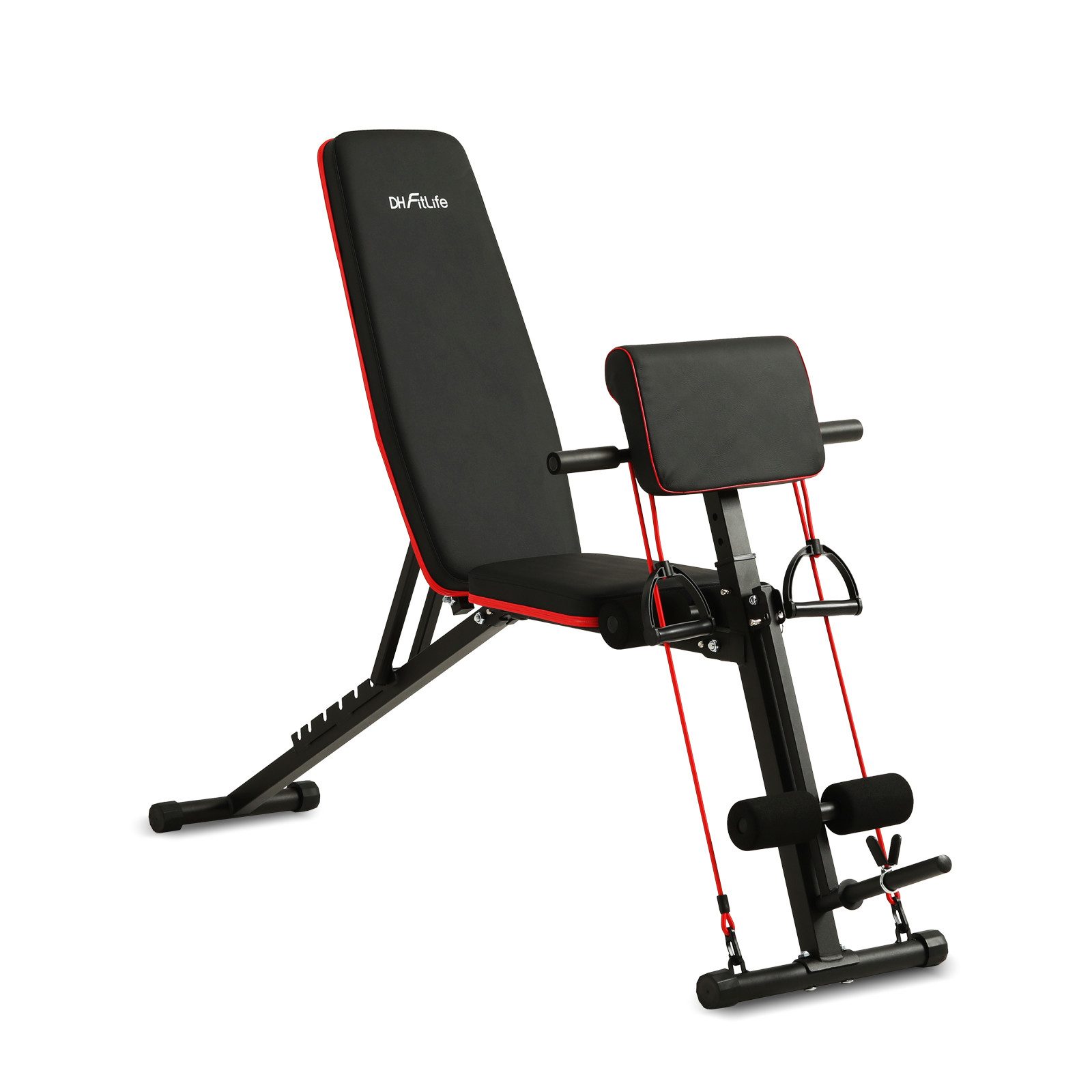 DH FitLife Hantelbank klappbar verstellbar, (Modell 1 mit Curlbank und Beinstrecker, Schrägbank & Flachbank für Bankdrücken, Rückentrainer u. Bauchtrainer), Trainingsbank Fitnessbank multifunktional für Fitness u. Krafttraining