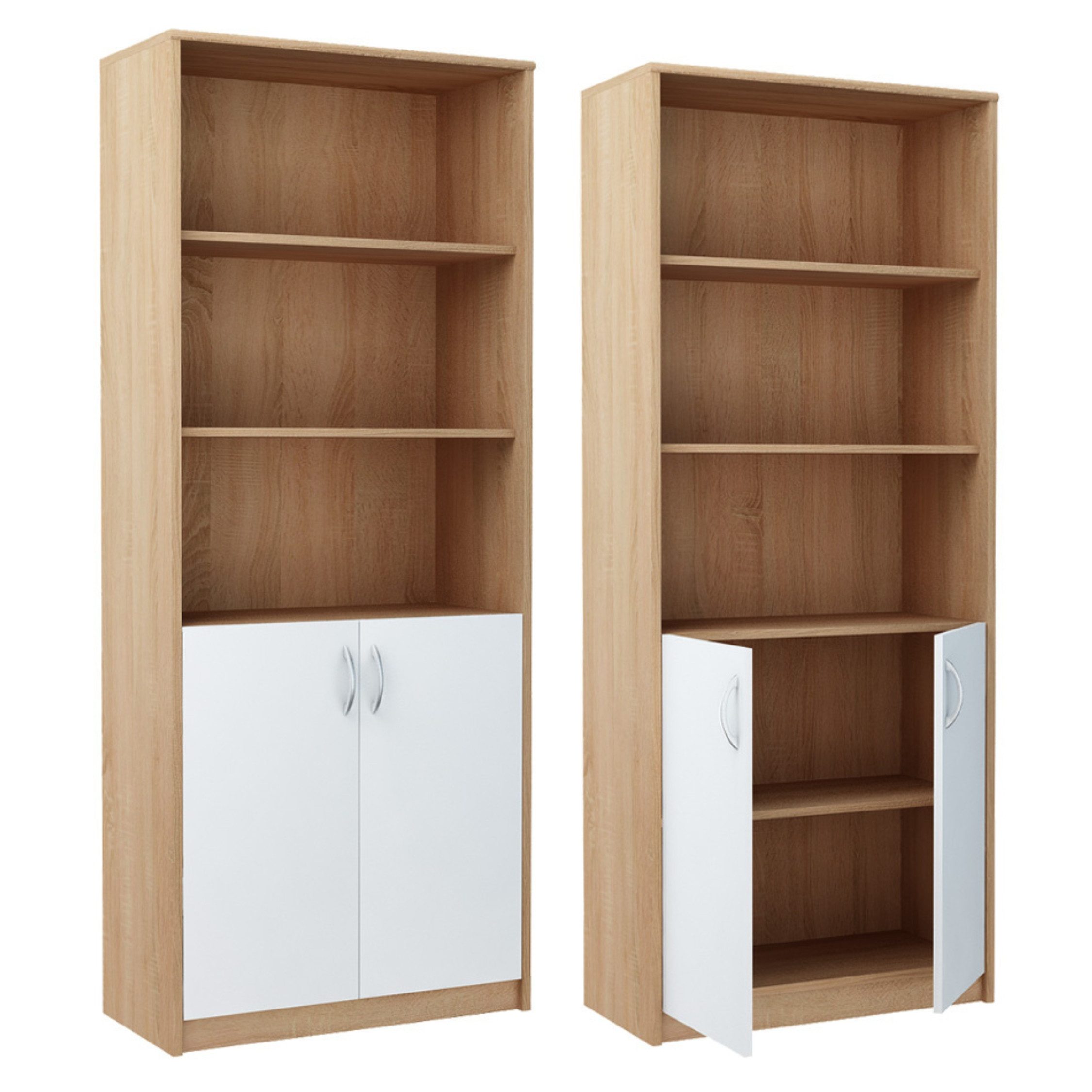 Home Collective Bücherregal mit 5 Ebenen und 2 Türen Mehrzweckschrank Haushaltsschrank, strapazierfähige Laminatplatte, 16 mm dick, mit 4 Einlegeböden, für Schl – Bild 4 von 5