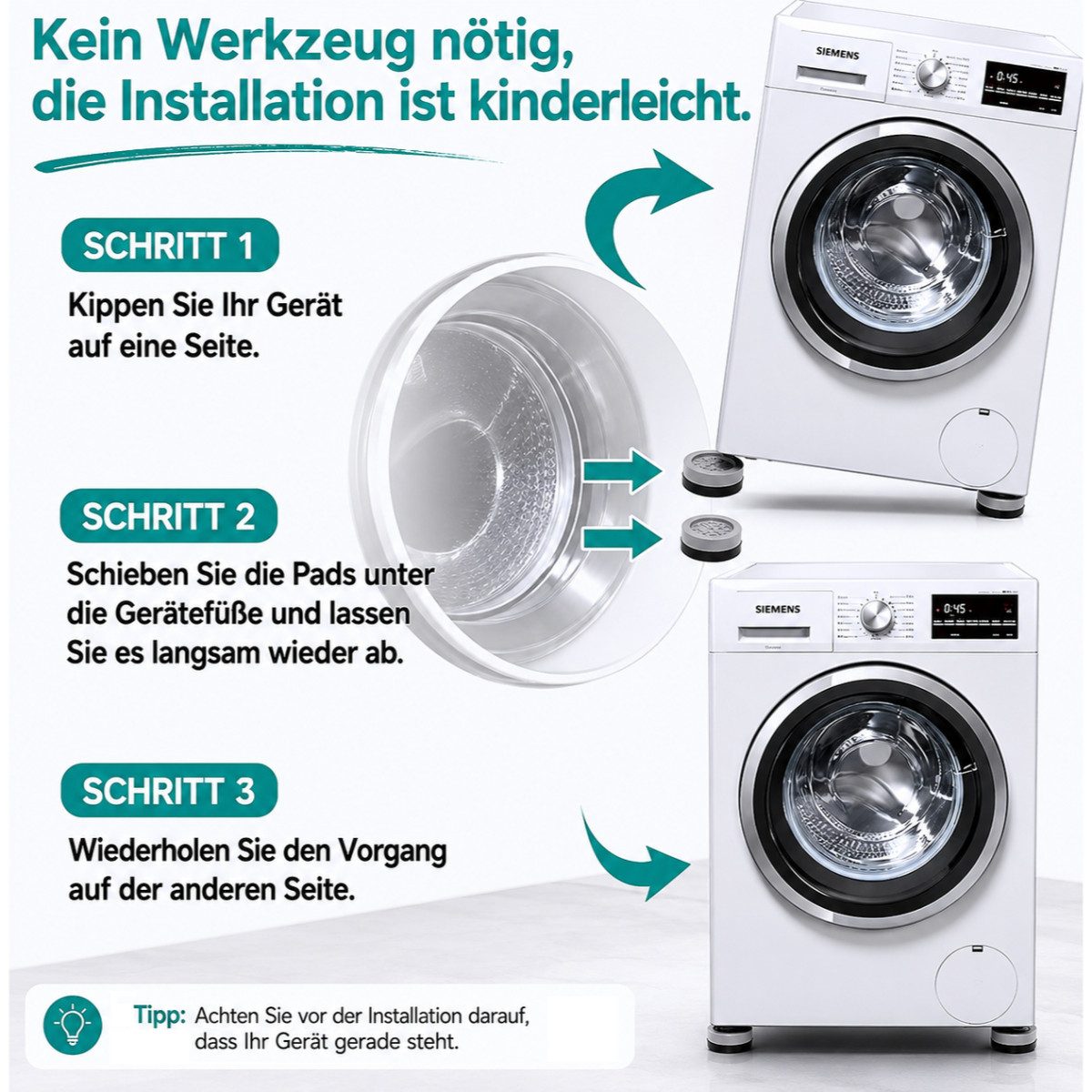 COFI 1453 Kannenuntersetzer - Waschmaschinen Untersetzer 4er Set Vibrationsdämpfer mit Erhöhung, Zubehör für Waschmaschine, Trocker, Kühlschrank, Sofa, TV und Schrank, 4-tlg.