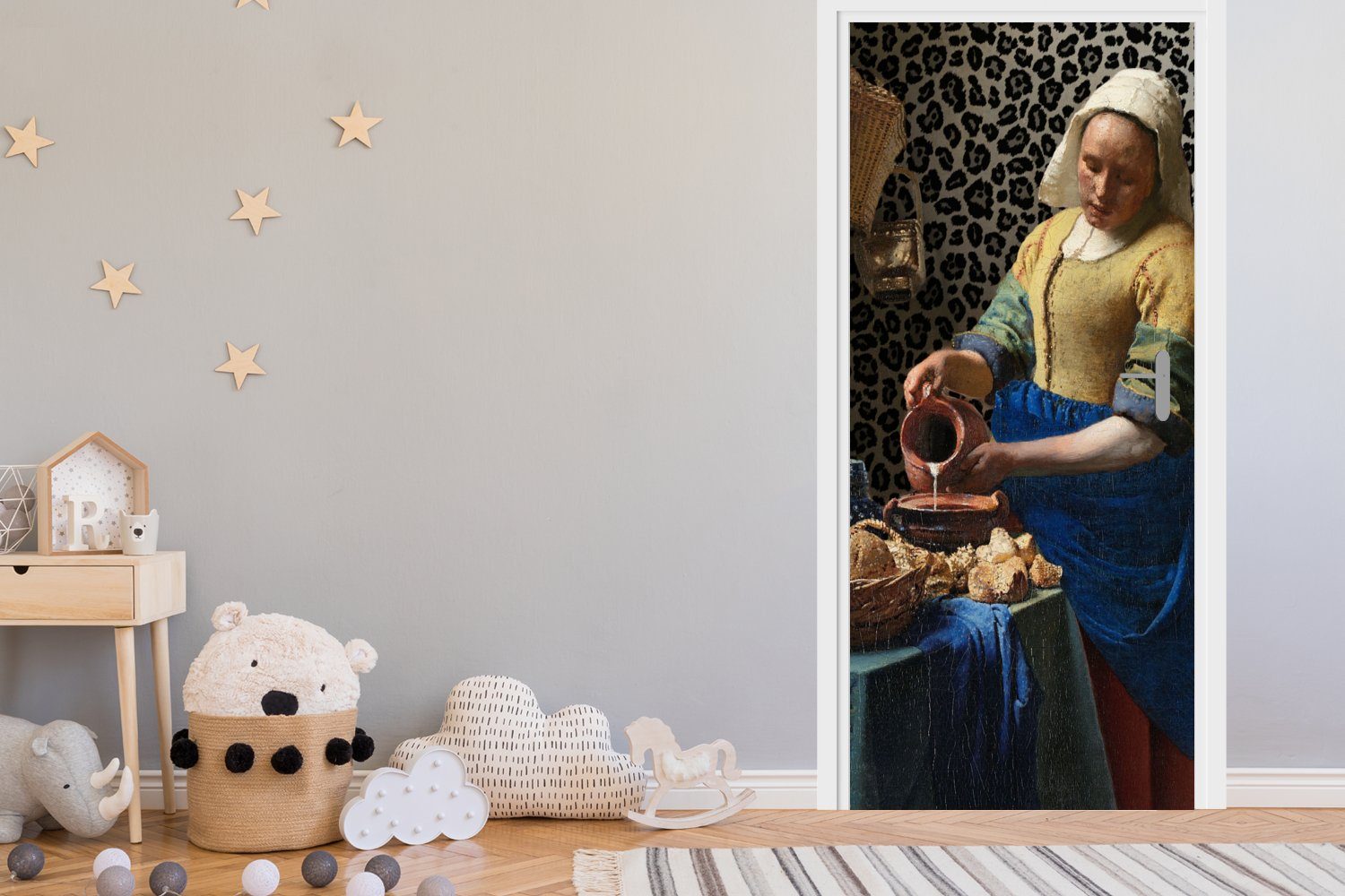 MuchoWow Türtapete Milchmädchen - Vermeer für Meister, St), Gemälde cm - Alte bedruckt, (1 75x205 Matt, - Fototapete Tür, Kunst - Pantherdruck Türaufkleber, 
