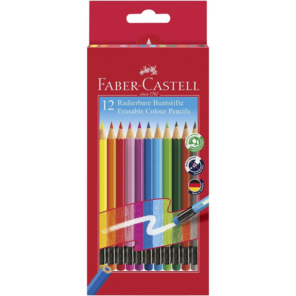 Faber-Castell Buntstift radierbar, (12-tlg), mit Radiertip