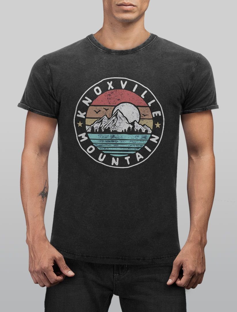 Herren mit Emblem Neverless Adventure Mountain Used Shirt Print-Shirt Look Neverless® Knoxville Logo Fit T-Shirt Print Berge Slim Vintage Printshirt Vintage