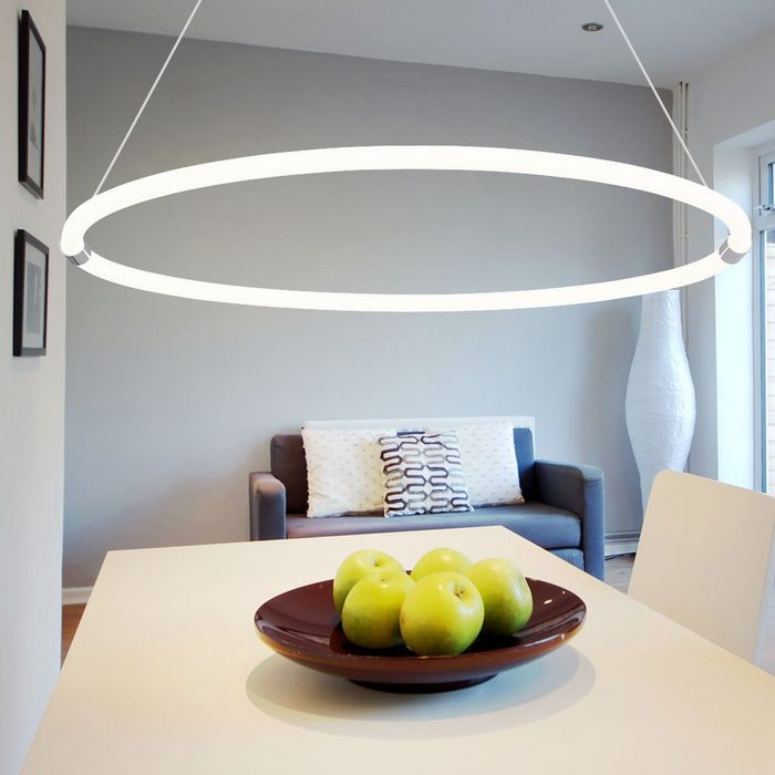 etc-shop LED Pendelleuchte LED-Leuchtmittel fest verbaut Warmweiß LED Hängeleuchte Hängelampe Chrom Weiß Opal L 74 cm Wohnzimmer