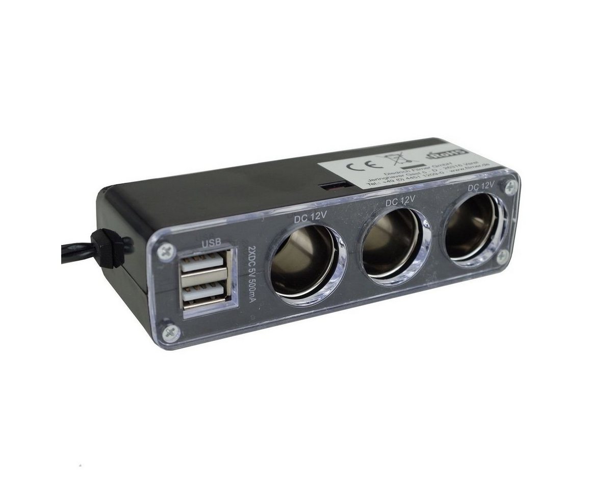 Thumbnail - Filmer Zigarettenanzünder Verteiler 3fach inkl. 2xUSB-Port Autosteckdose Mehrfachsteckdose (mit Klebepad & Kontrollleuch...