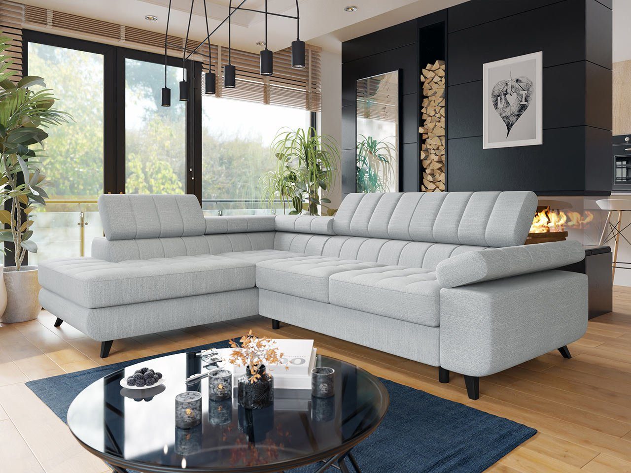 MIRJAN24 Schlaffunktion L-Form Nord Bettkasten, Couch, und Wohnlandschaft Ecksofa Sofa mit Premium,
