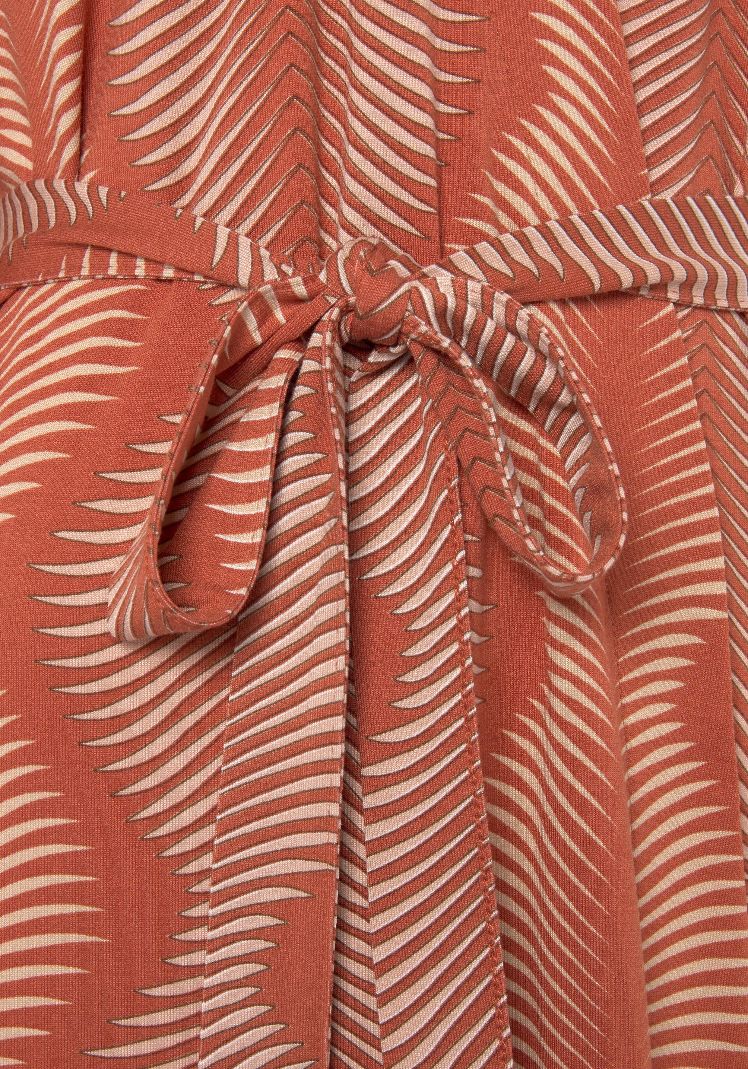 LASCANA Kimono, Kurzform, Single-Jersey, Kimono-Kragen, graphischen Terracotta Allover-Druck Gürtel, mit bedruckt