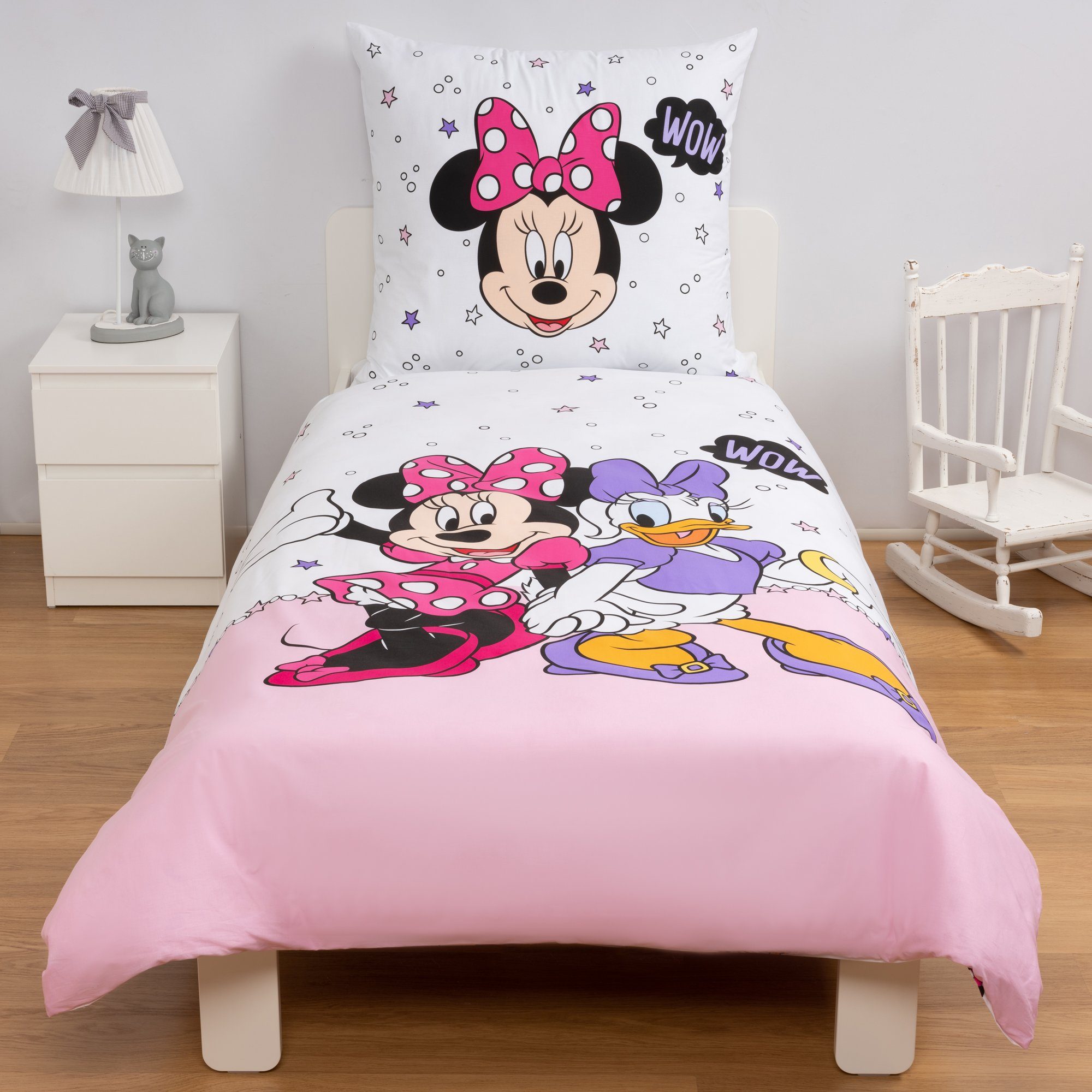 Wendebettwäsche Disney Home Minnie & Daisy Wendebettwäsche 135x200 Kissenbezug 80x80, Disney, 2 teilig, Mit Reißverschluss, 100% Baumwolle