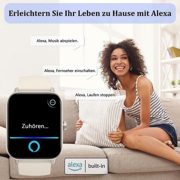 KALINCO für Damen Herren Mit SpO2 Schlafmonitor Schrittzähler Smartwatch (1,8 Zoll, Android iOS), mit Telefonfunktion, Fitness Tracker Alexa Voice IP68 Wasserdicht