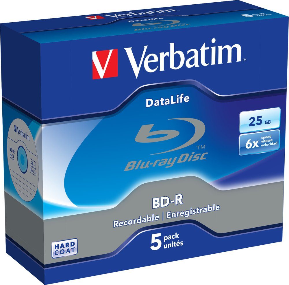 Verbatim Blu-ray-Rohling 5 Verbatim Rohlinge Blu-ray BD-R 25GB 6x Jewelcase